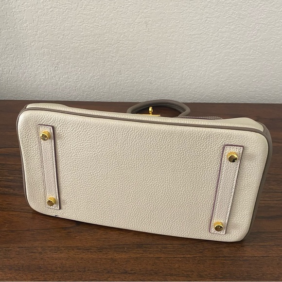 Structured Colorblock Brown Etoupe 30 BK Lock Key Satchel Bag Crossbody C6-1/CT - Picture 6 of 13